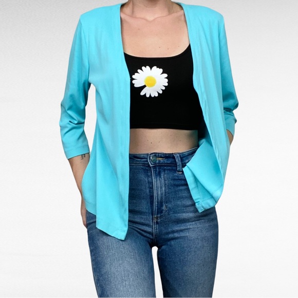 TTC 3pc Set Aqua Turquoise Open Front Cardigan Matching Striped/Solid Tank Tops - Picture 5 of 16